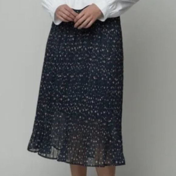 OAK + FORT Floral Navy Flowy Midi Skirt - S - Picture 1 of 6